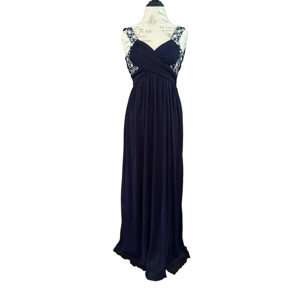 Trixxi navy beaded rhinestone gem maxi prom dress evening gown sz 1 - Picture 1 of 14